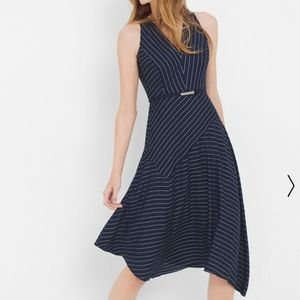 WHBM STRIPE FIT-AND-FLARE DRESS